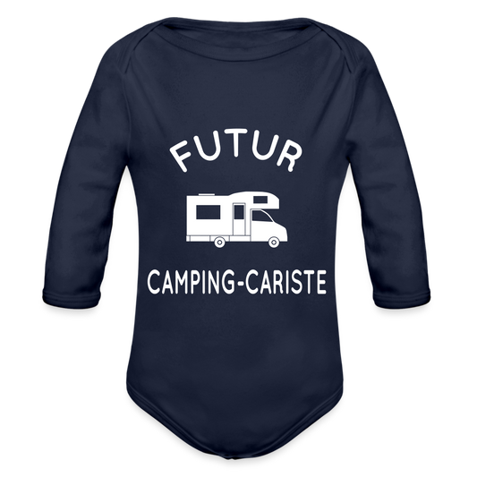 Body Bébé bio manches longues - Futur camping-cariste - marine foncé