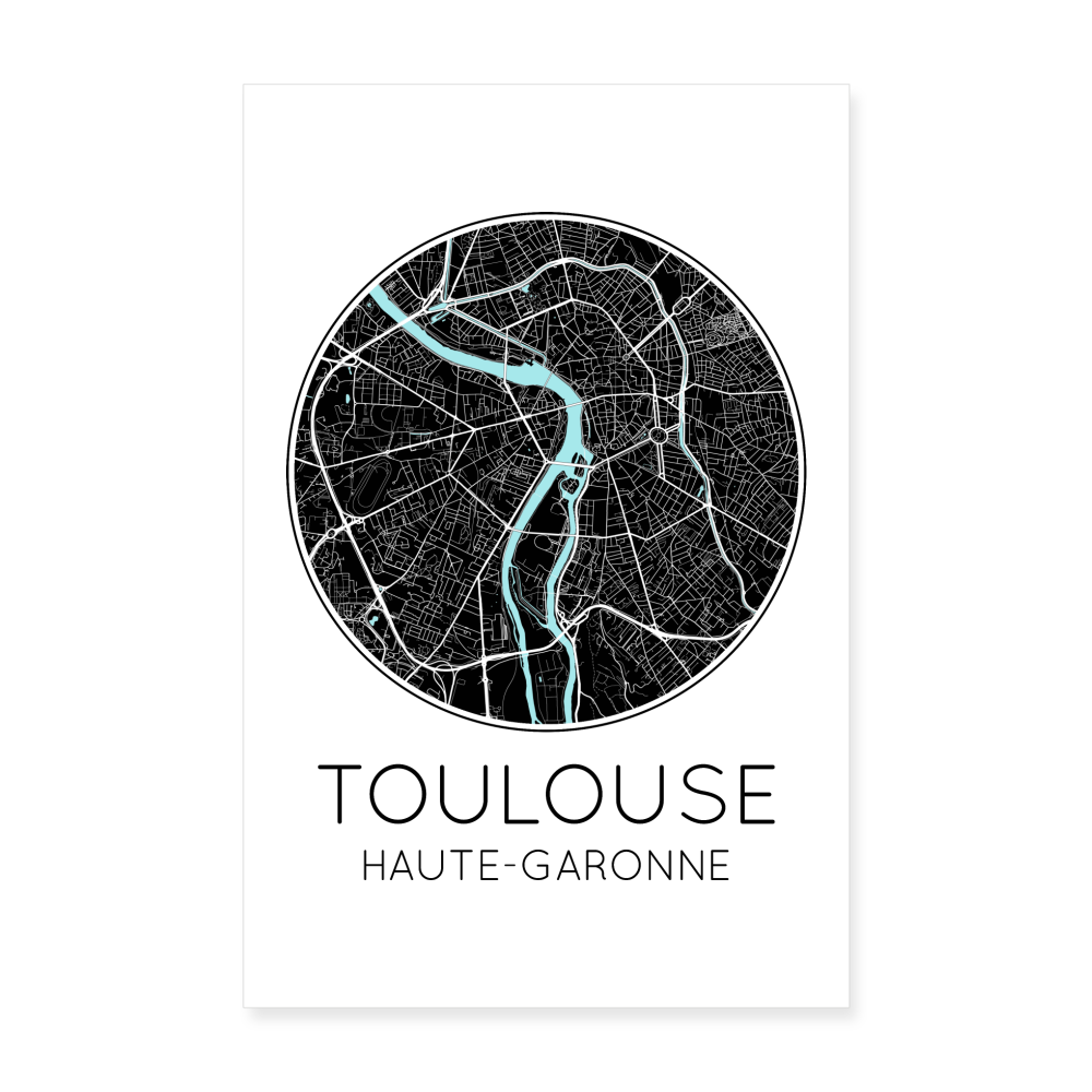 Poster Toulouse - Plan Toulouse - 20 x 30 cm - blanc