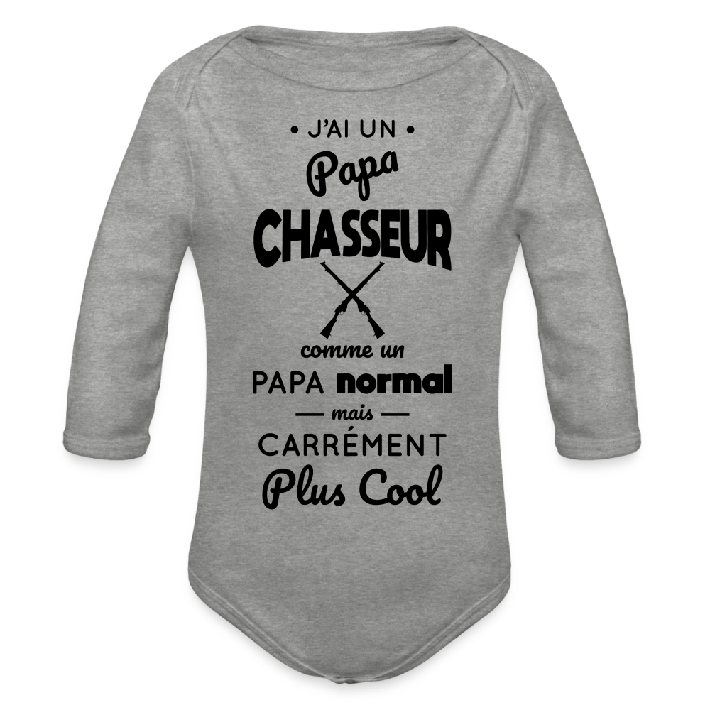 Body Bébé bio manches longues - J'ai un papa chasseur - gris chiné