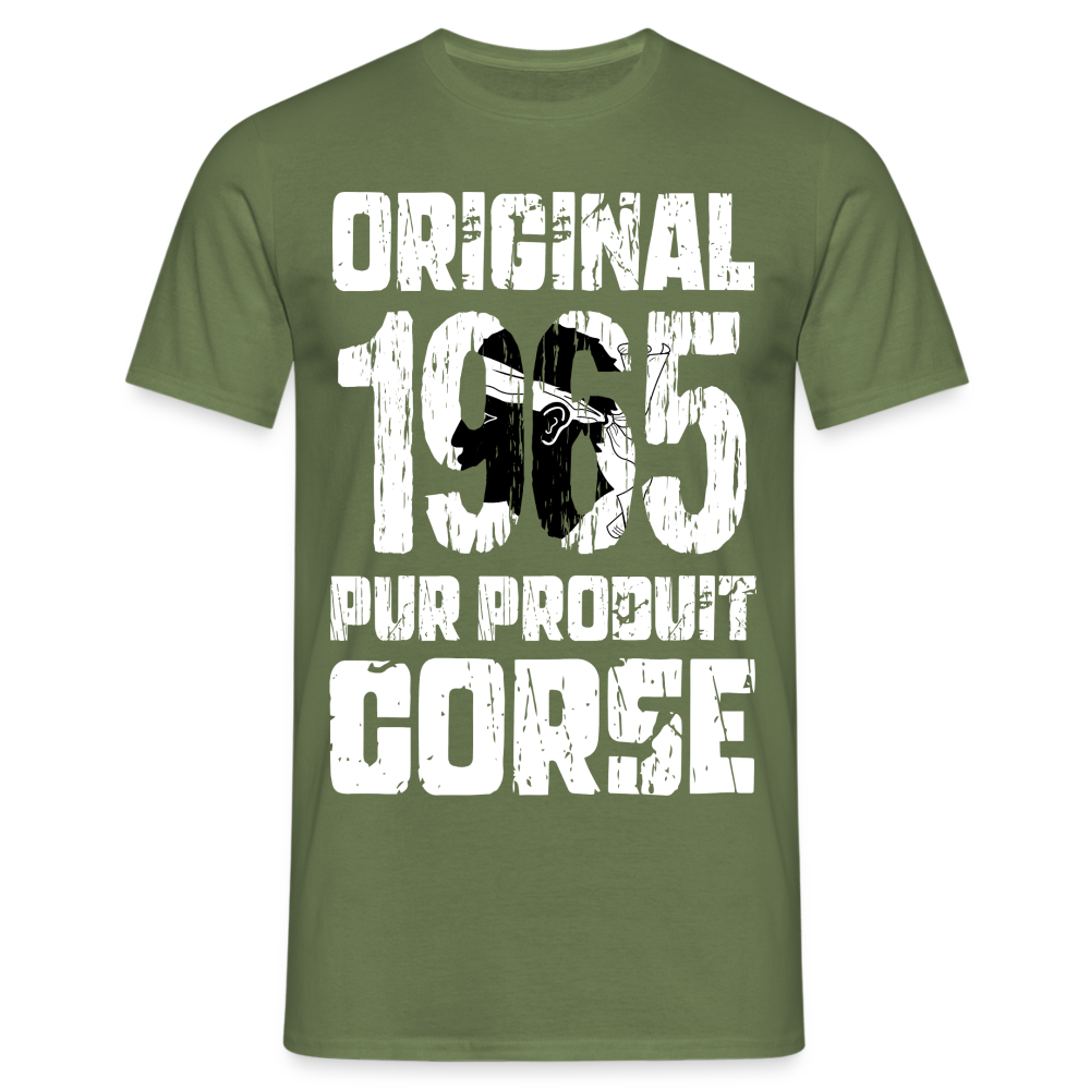 T-shirt Homme - Anniversaire 60 Ans - Original 1965 - Pur produit Corse - vert militaire