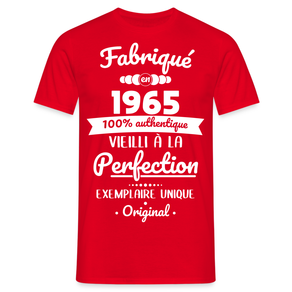 T-shirt Homme - Anniversaire 60 Ans - Fabriqué en 1965 - rouge