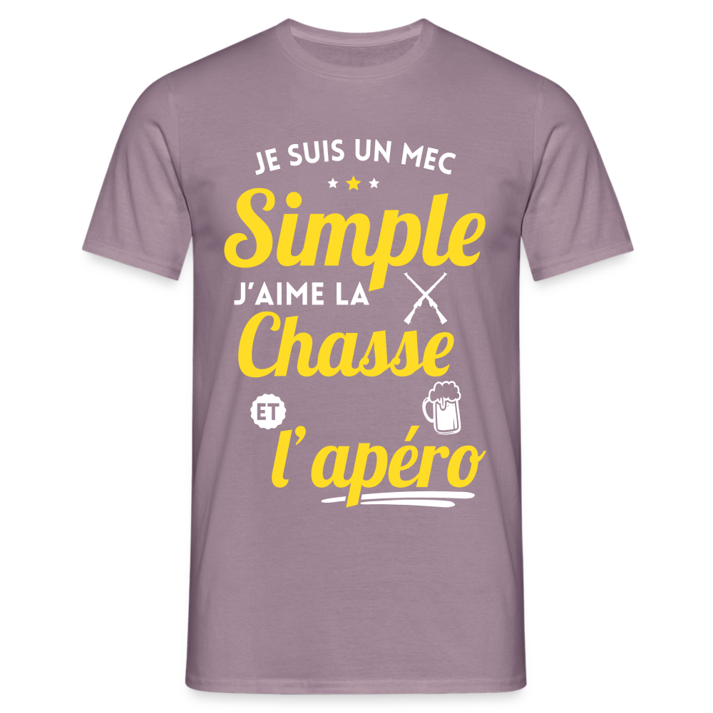 T-shirt Homme - J'aime la chasse et l'apéro - mauve gris 