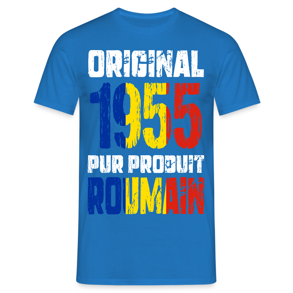 T-shirt Homme - Anniversaire 70 Ans - Original 1955 - Pur produit Roumain - bleu royal