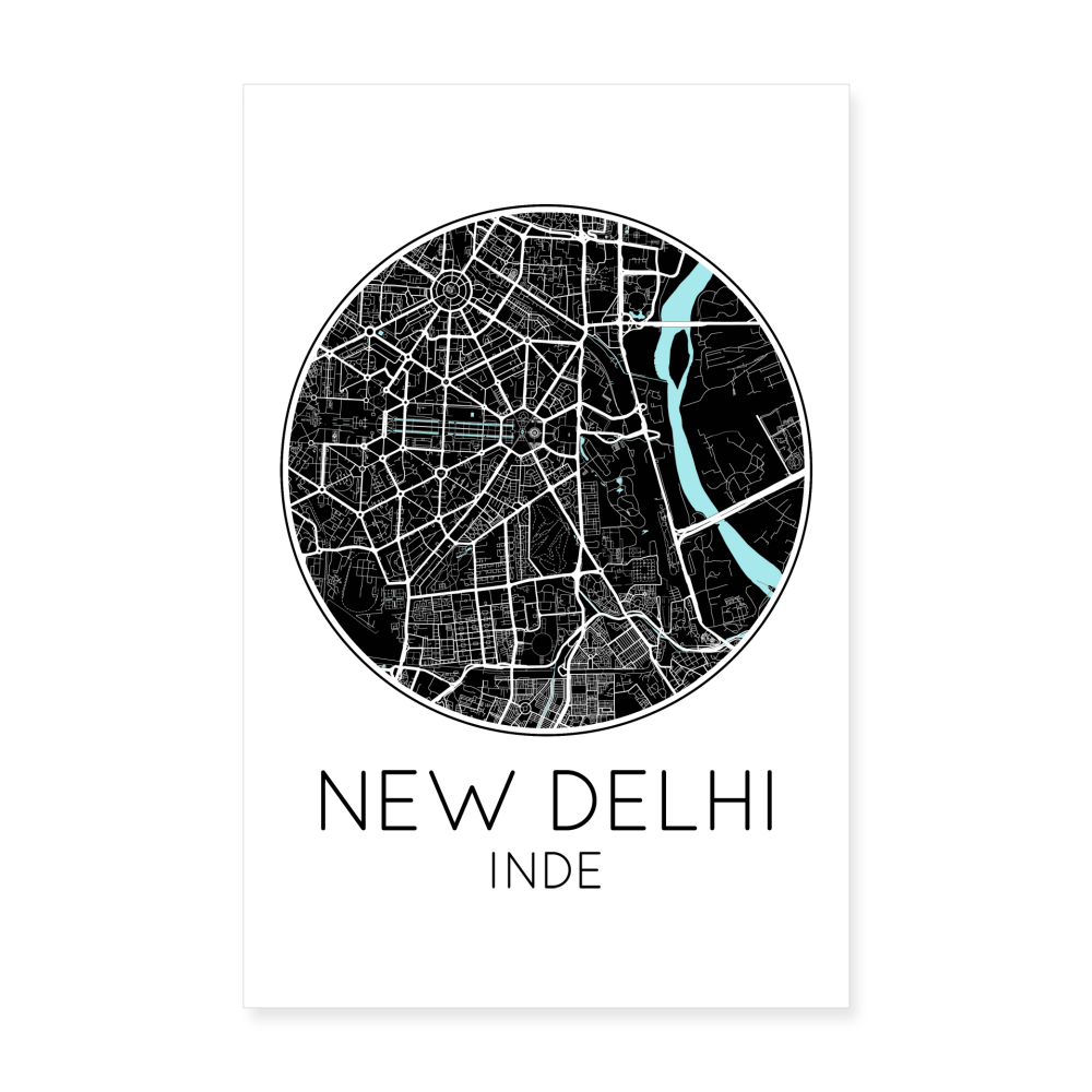 Poster New Delhi - Plan New Delhi - 20 x 30 cm - blanc