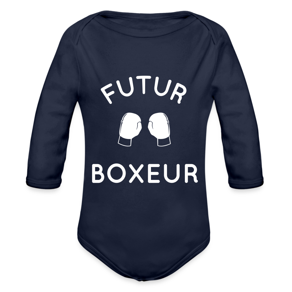 Body Bébé bio manches longues - Futur boxeur - marine foncé