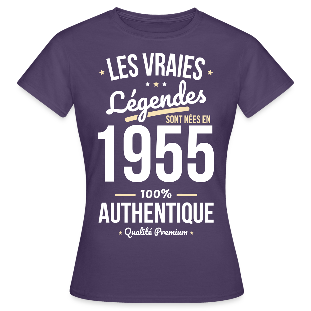 T-shirt Femme - Anniversaire 70 Ans - Les vraies Légendes sont nées en 1955 - violet foncé