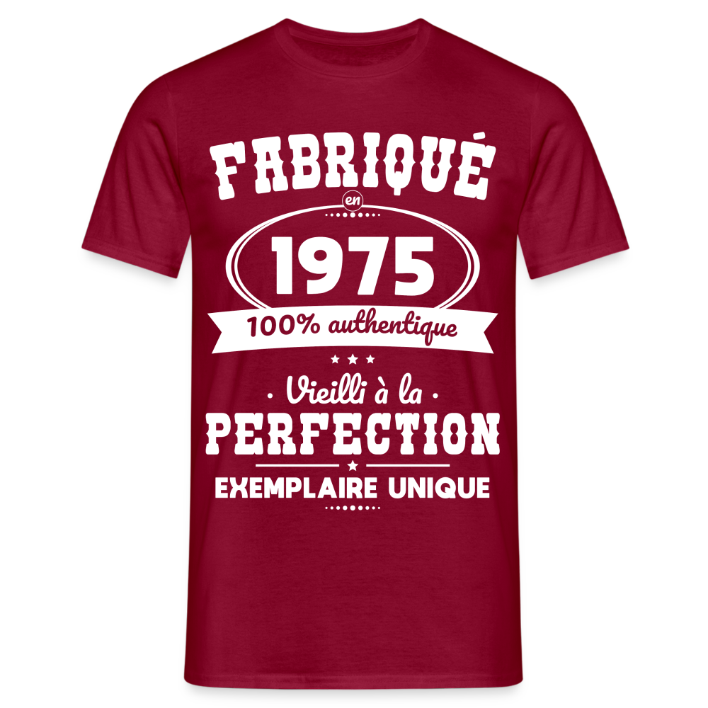 T-shirt Homme - Anniversaire 50 Ans - Fabriqué en 1975 - rouge brique