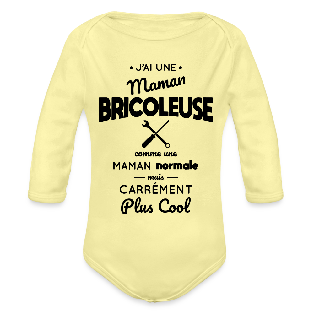 Body Bébé bio manches longues - J'ai une maman bricoleuse - jaune délavé