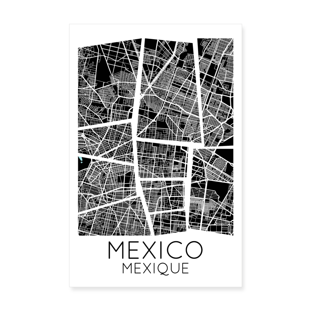 Poster Mexico - Plan Mexico - 20 x 30 cm - blanc