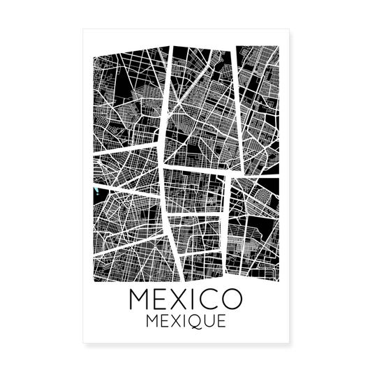 Poster Mexico - Plan Mexico - 20 x 30 cm - blanc