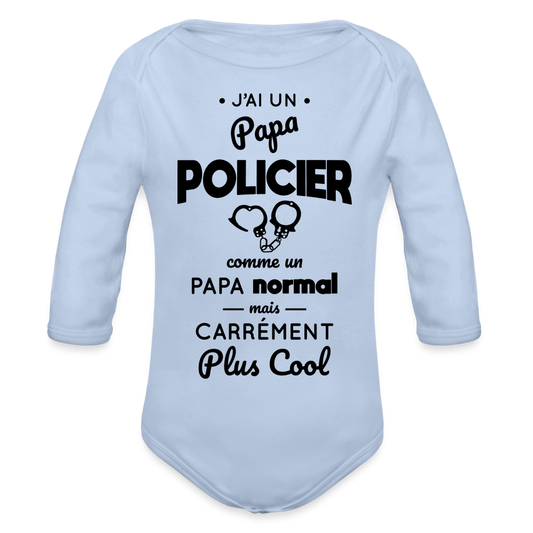 Body Bébé bio manches longues - J'ai un papa policier - ciel