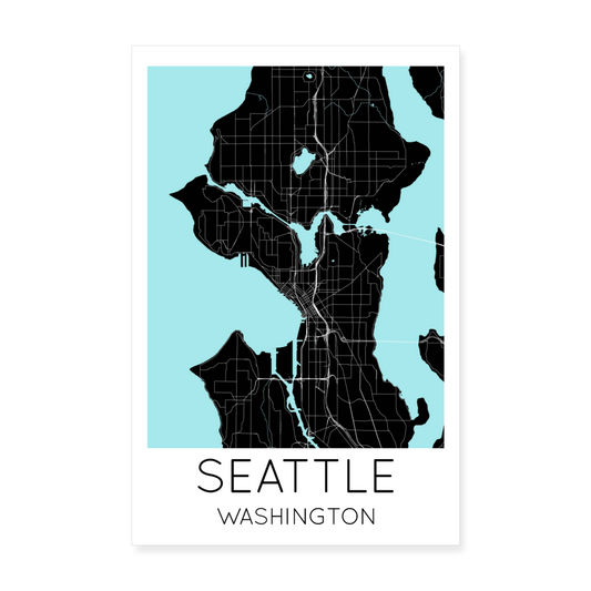 Poster Seattle - Plan Seattle - 20 x 30 cm - blanc