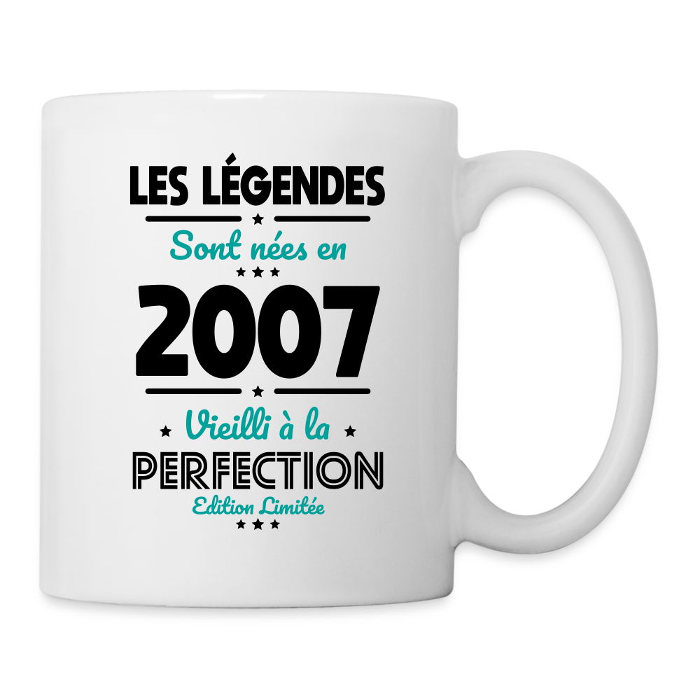 Mug blanc - Anniversaire 18 Ans - Les Légendes sont nées en 2007 - blanc