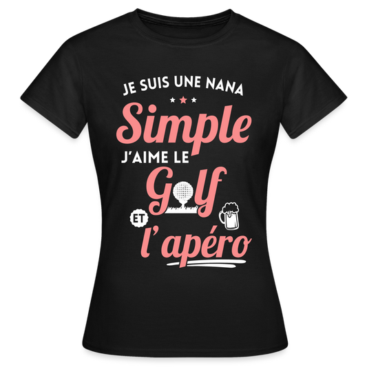 T-shirt Femme - J'aime le golf et l'apéro - noir