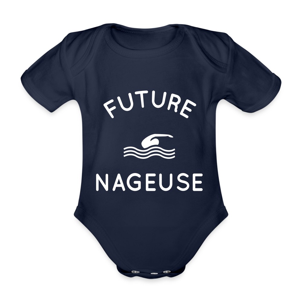 Body Bébé bio manches courtes - Future nageuse - marine foncé