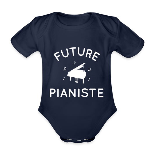 Body Bébé bio manches courtes - Future pianiste - marine foncé