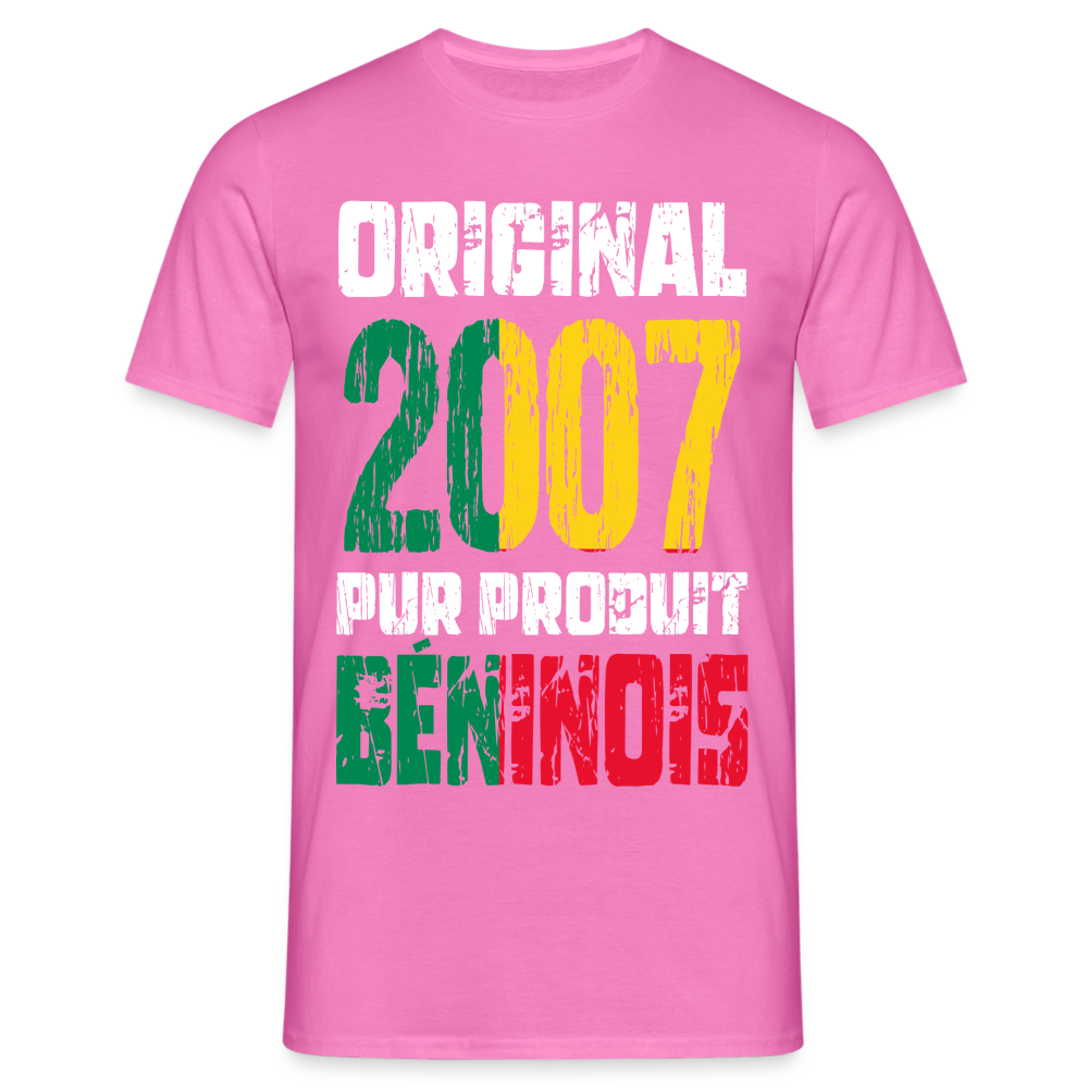 T-shirt Homme - Anniversaire 18 Ans - Original 2007 - Pur produit Béninois - rose