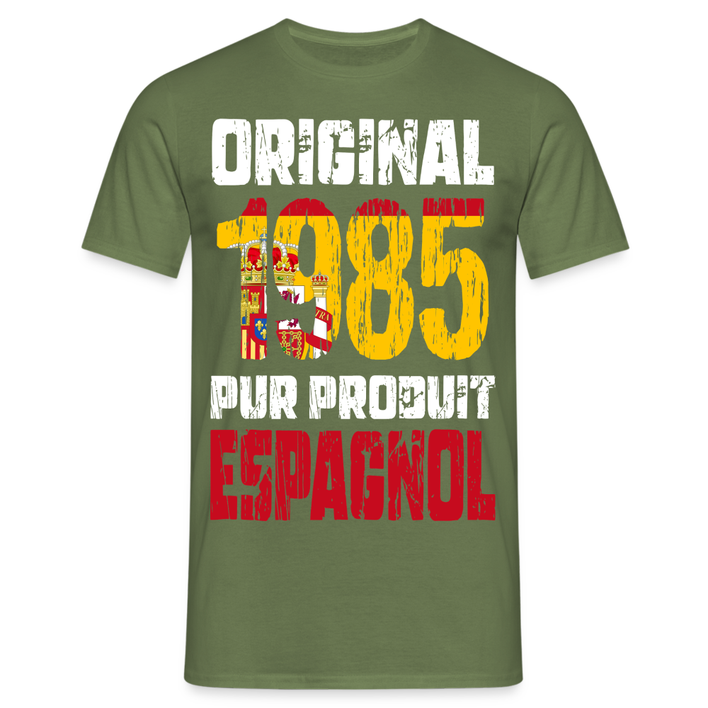 T-shirt Homme - Anniversaire 40 Ans - Original 1985 - Pur produit Espagnol - vert militaire