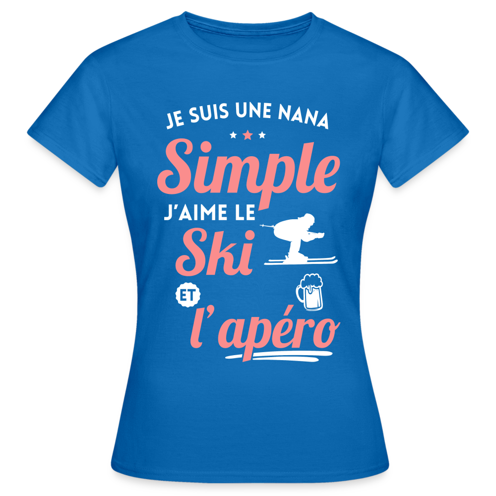 T-shirt Femme - J'aime le ski et l'apéro - bleu royal