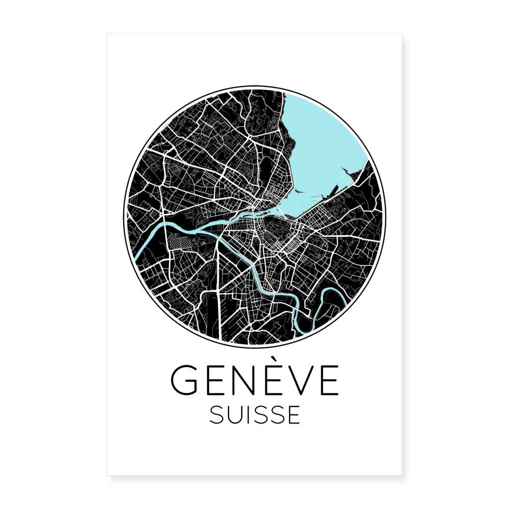 Poster Genève - Plan Genève - 40 x 60 cm - blanc