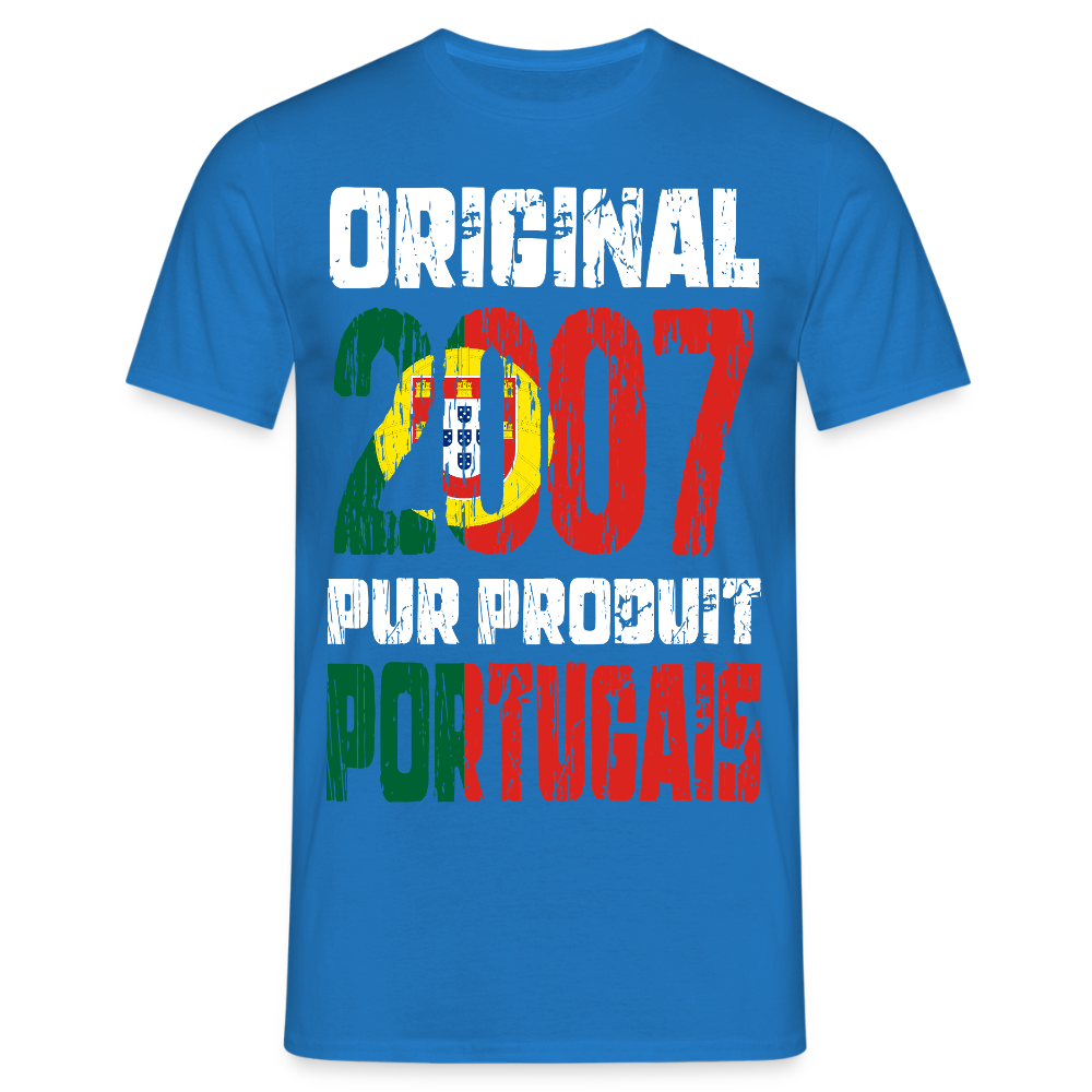 T-shirt Homme - Anniversaire 18 Ans - Original 2007 - Pur produit Portugais - bleu royal