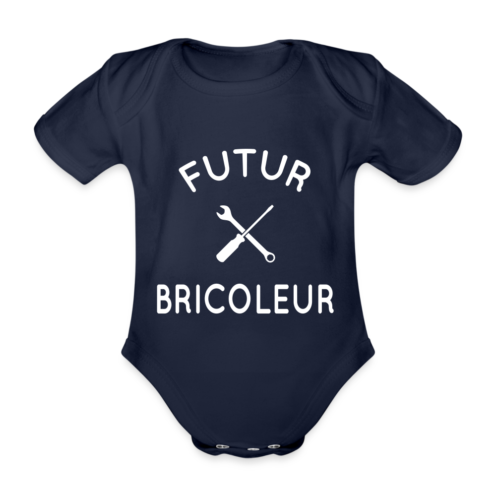 Body Bébé bio manches courtes - Futur bricoleur - marine foncé