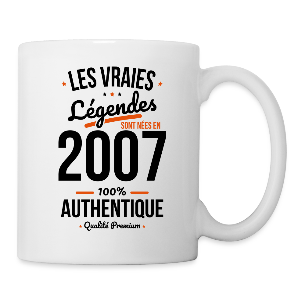 Mug blanc - Anniversaire 18 Ans - Les vraies Légendes sont nées en 2007 - blanc