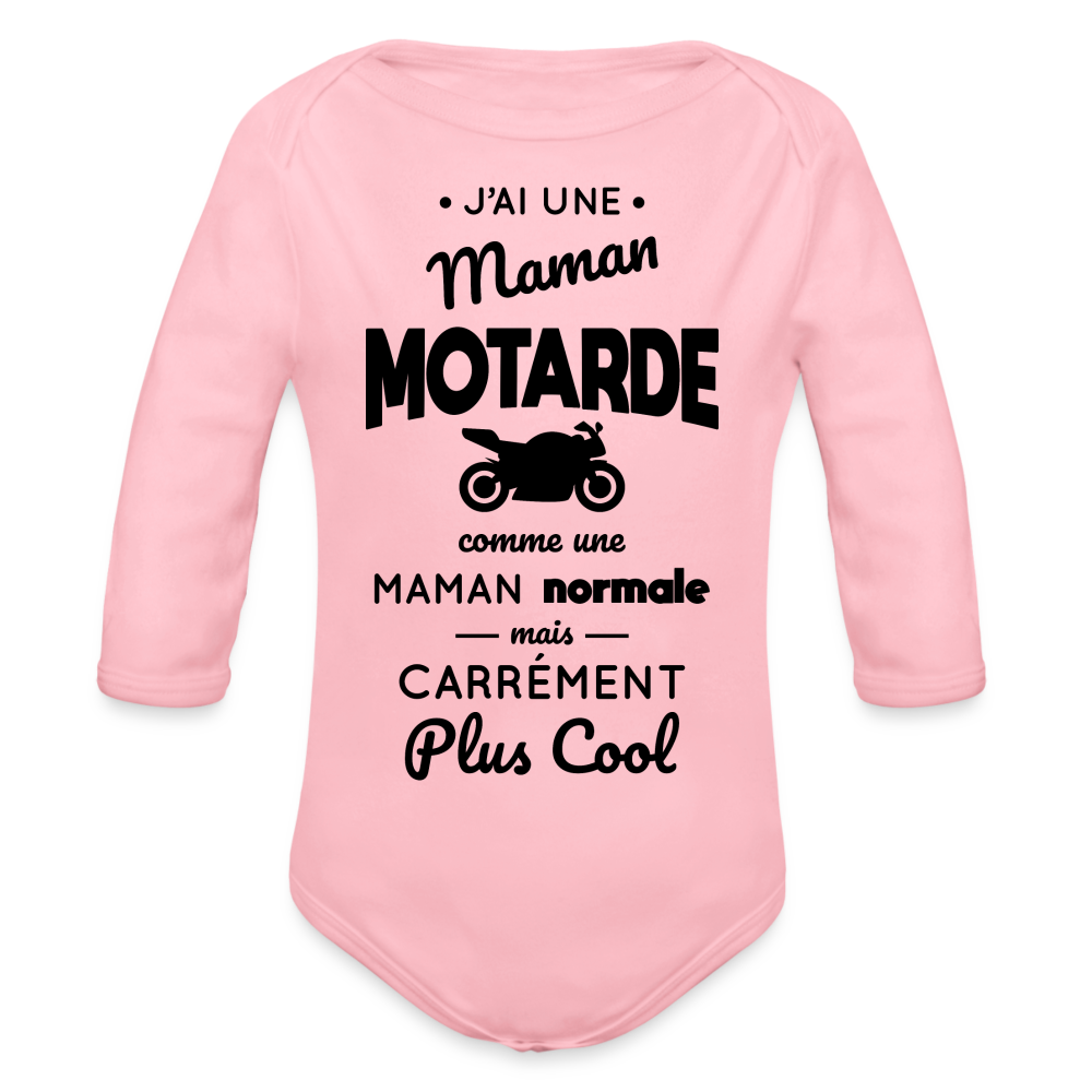 Body Bébé bio manches longues - J'ai une maman motarde - rose clair