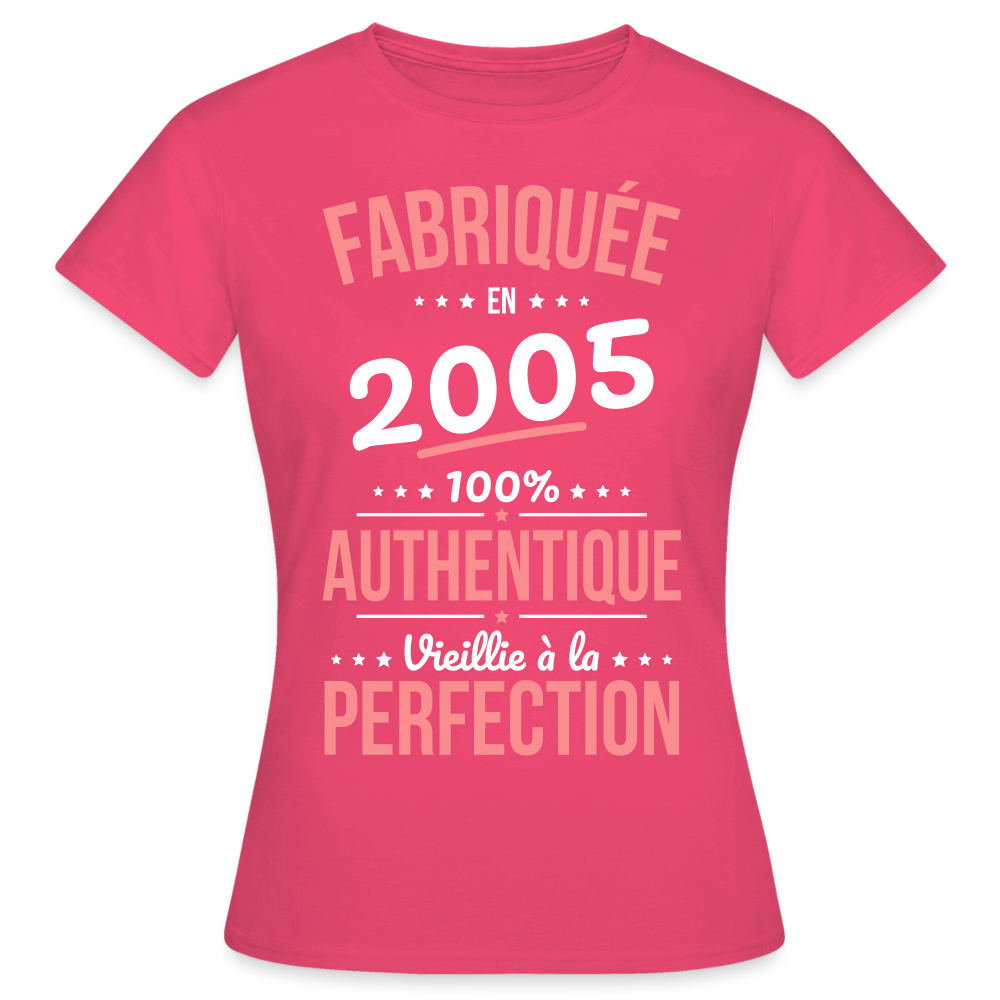 T-shirt Femme - Anniversaire 20 Ans - Fabriquée en 2005 - rose azalée