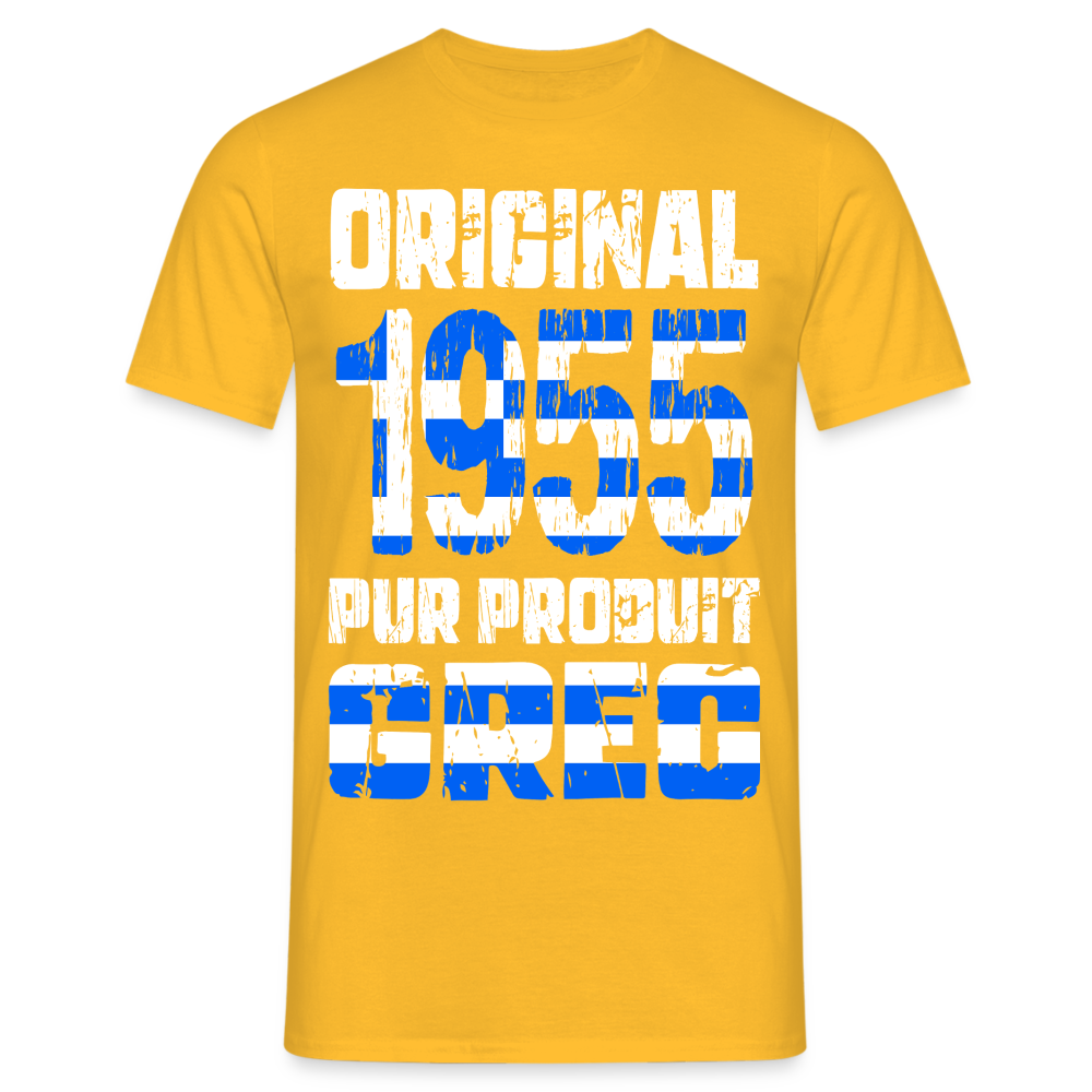 T-shirt Homme - Anniversaire 70 Ans - Original 1955 - Pur produit Grec - jaune