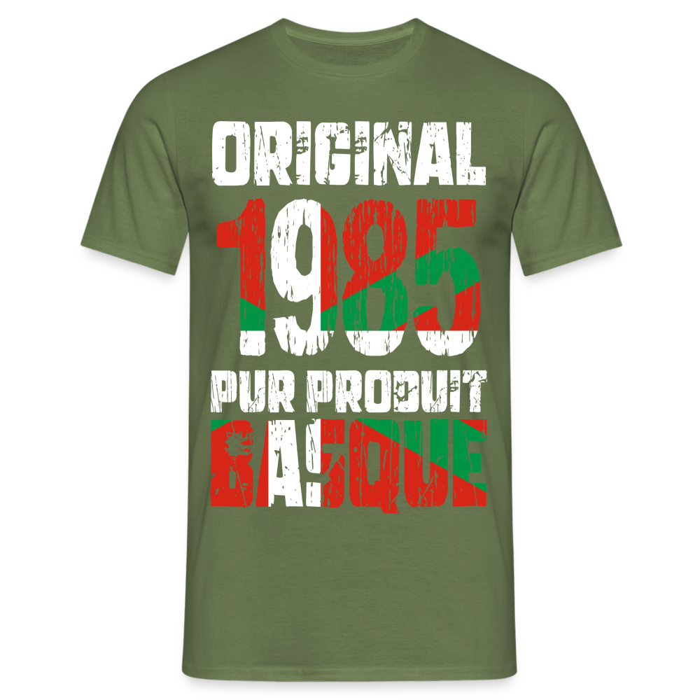 T-shirt Homme - Anniversaire 40 Ans - Original 1985 - Pur produit Basque - vert militaire