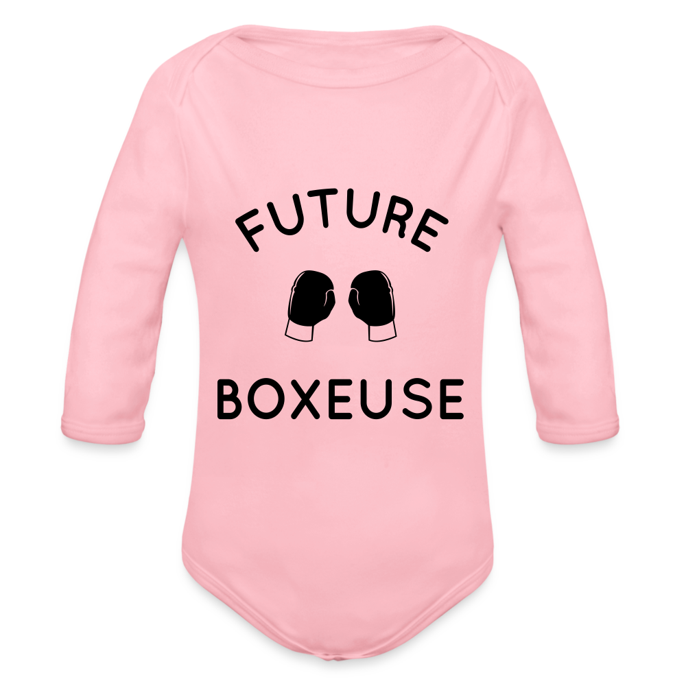 Body Bébé bio manches longues - Future boxeuse - rose clair