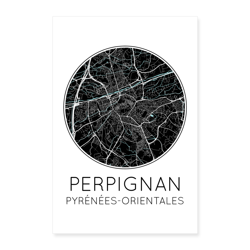 Poster Perpignan - Plan Perpignan - 40 x 60 cm - blanc