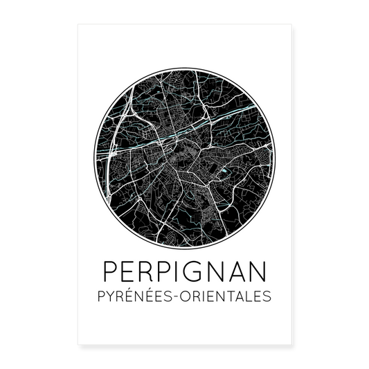 Poster Perpignan - Plan Perpignan - 40 x 60 cm - blanc