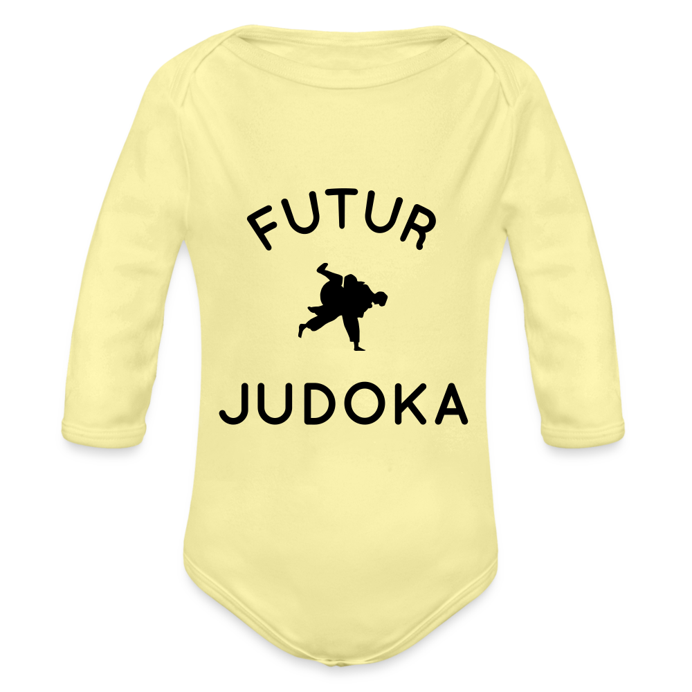 Body Bébé bio manches longues - Futur judoka - jaune délavé