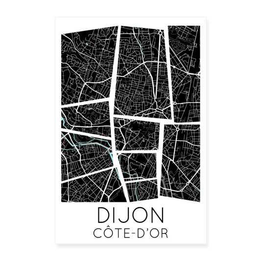 Poster Dijon - Plan Dijon - 40 x 60 cm - blanc