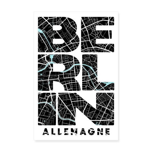 Poster Berlin - Plan Berlin - 20 x 30 cm - blanc