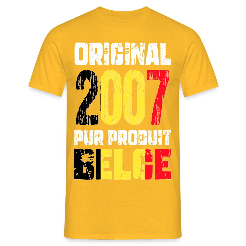 T-shirt Homme - Anniversaire 18 Ans - Original 2007 - Pur produit Belge - jaune