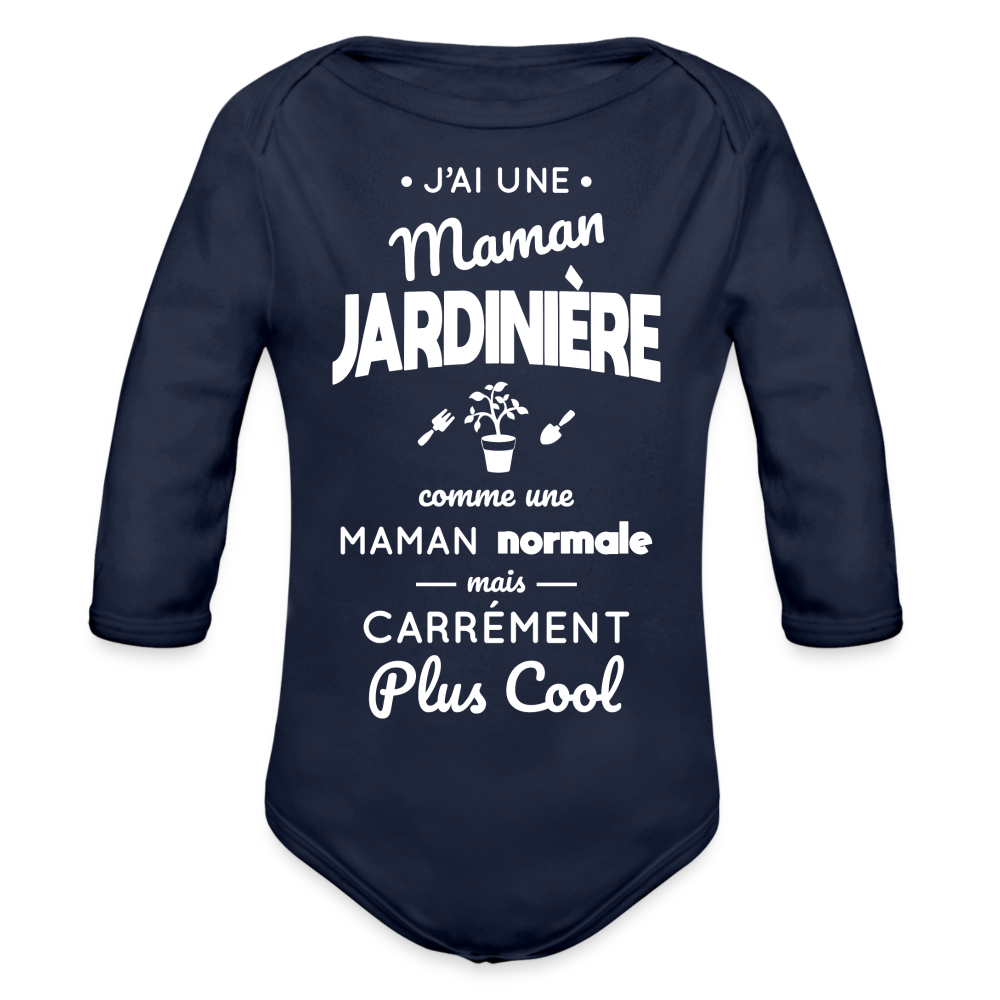 Body Bébé bio manches longues - J'ai une maman jardinière - marine foncé