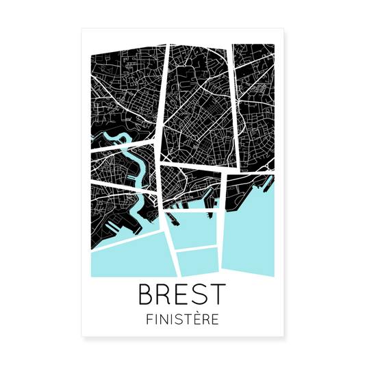 Poster Brest - Plan Brest - 20 x 30 cm - blanc