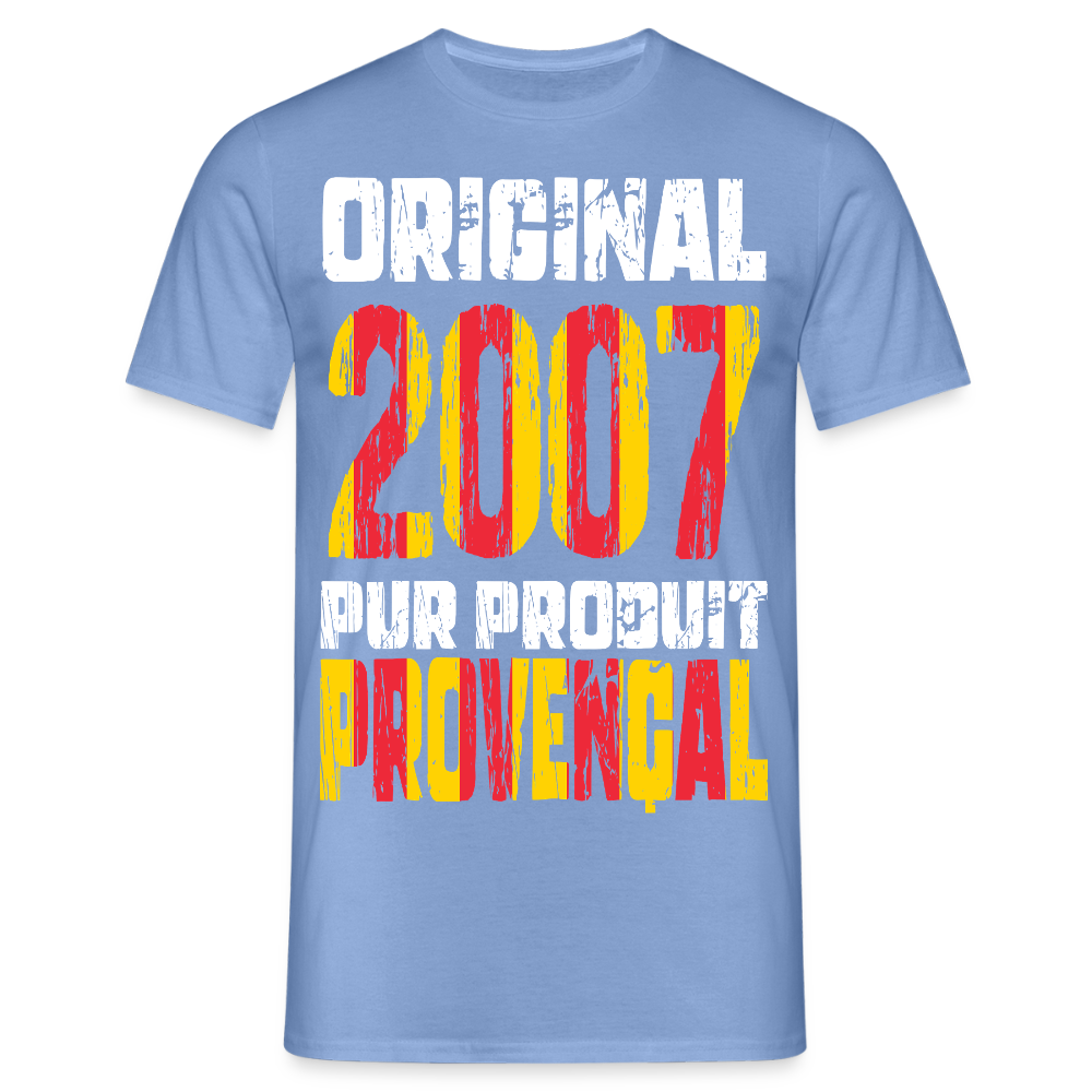 T-shirt Homme - Anniversaire 18 Ans - Original 2007 - Pur produit Provençal - carolina blue