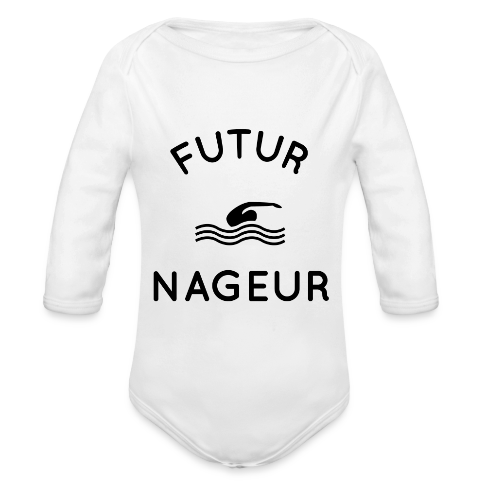 Body Bébé bio manches longues - Futur nageur - blanc