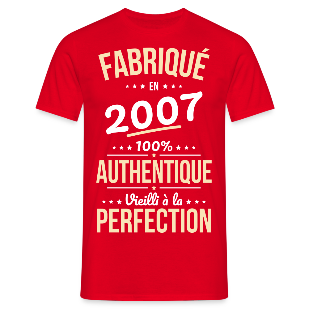 T-shirt Homme - Anniversaire 18 Ans - Fabriqué en 2007 - rouge