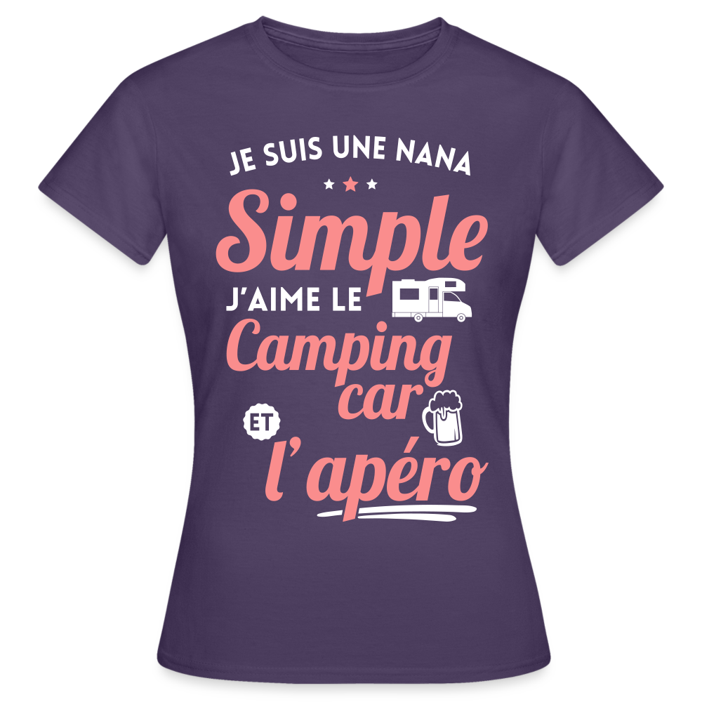 T-shirt Femme - J'aime le camping-car et l'apéro - violet foncé