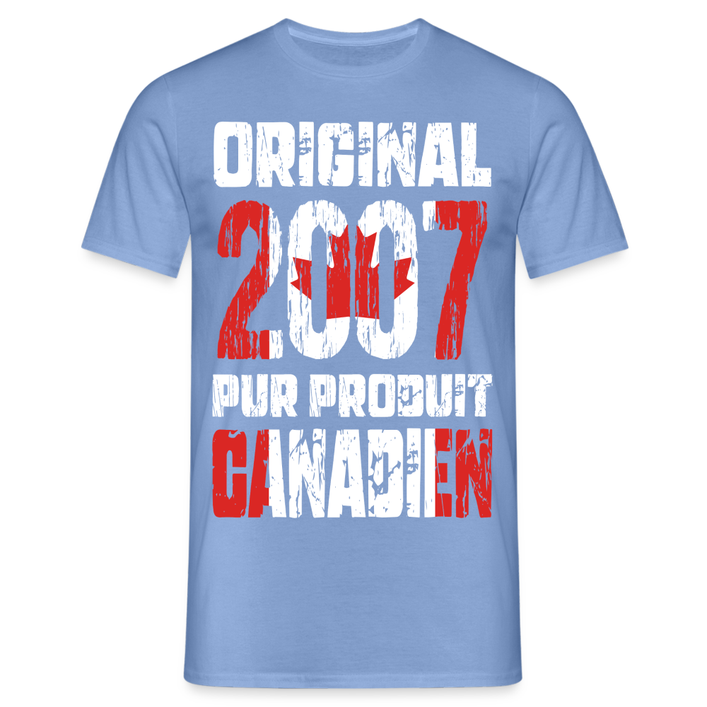 T-shirt Homme - Anniversaire 18 Ans - Original 2007 - Pur produit Canadien - carolina blue