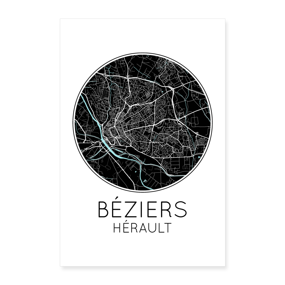 Poster Béziers - Plan Béziers - 60 x 90 cm - blanc