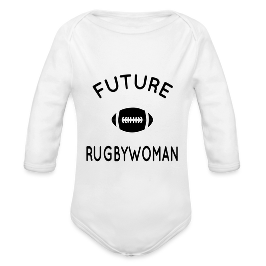 Body Bébé bio manches longues - Future rugbywoman - blanc