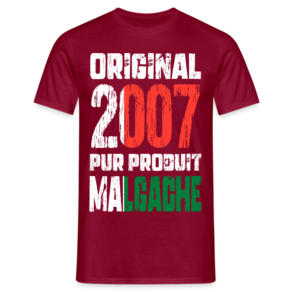 T-shirt Homme - Anniversaire 18 Ans - Original 2007 - Pur produit Malgache - rouge brique