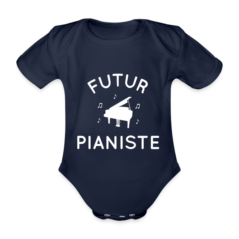 Body Bébé bio manches courtes - Futur pianiste - marine foncé