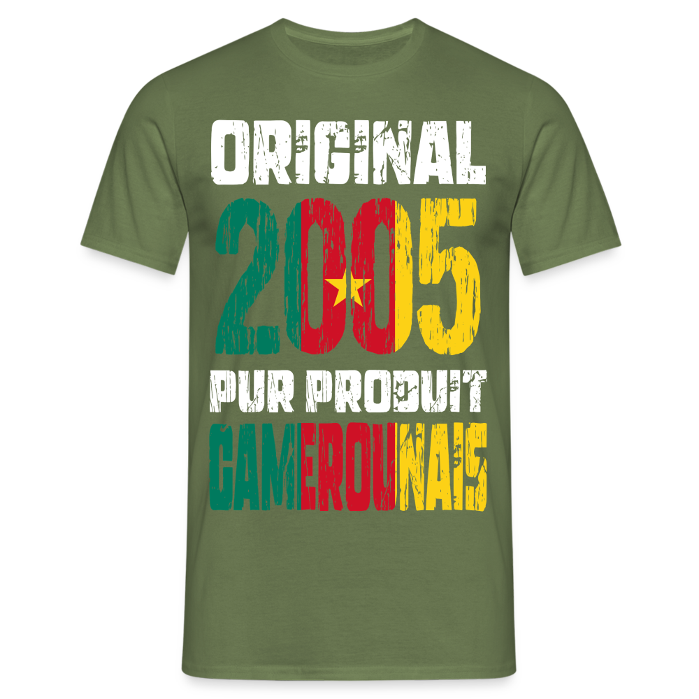 T-shirt Homme - Anniversaire 20 Ans - Original 2005 - Pur produit Camerounais - vert militaire